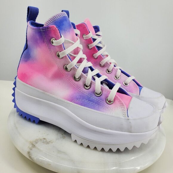 Converse Run Star Hike High Top High Cloud Wash Tie Dye Platform Shoes Size 6.5 - Picture 1 of 13